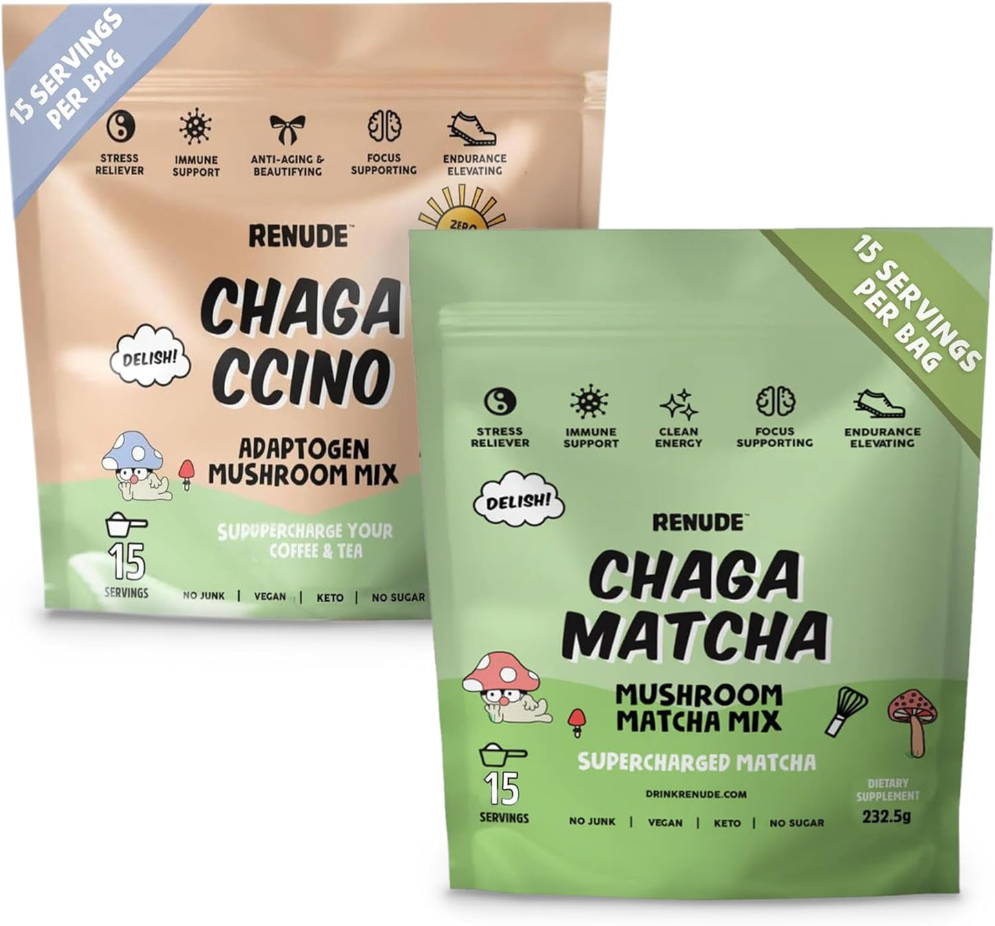 Renude Chaga Matcha and Chagaccino - Mushroom Drink Mix Benefits