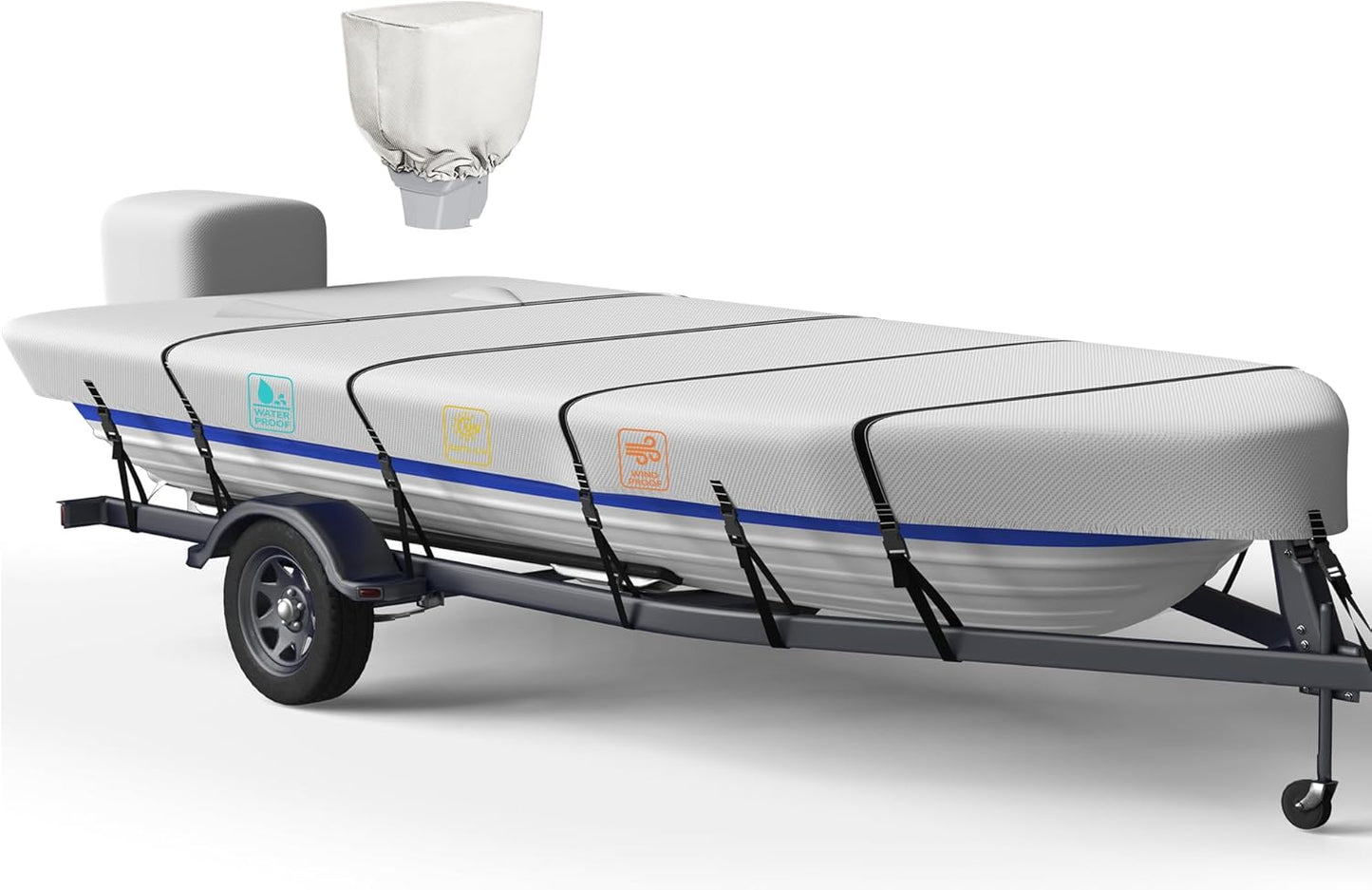 1200D 5-Layer Jon Boat Cover for 14-16ft with Motor Cover