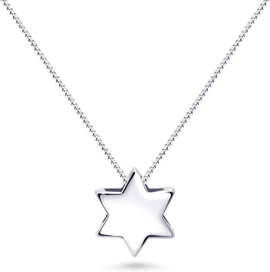 Solid Sterling Silver Star of David Pendant Necklace for Women