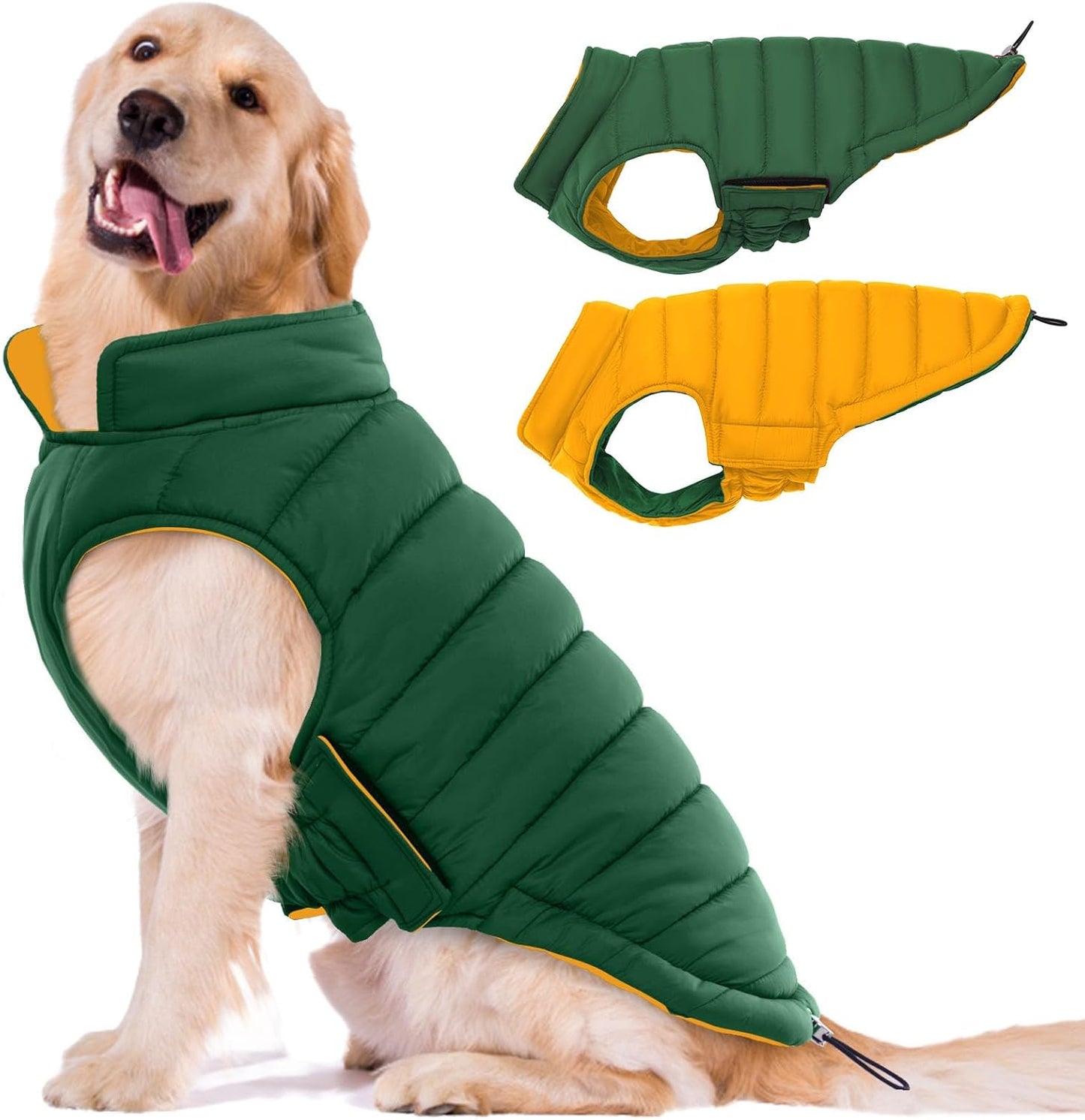 Reversible Dog Coat Waterproof Puffer Vest for Large Dogs