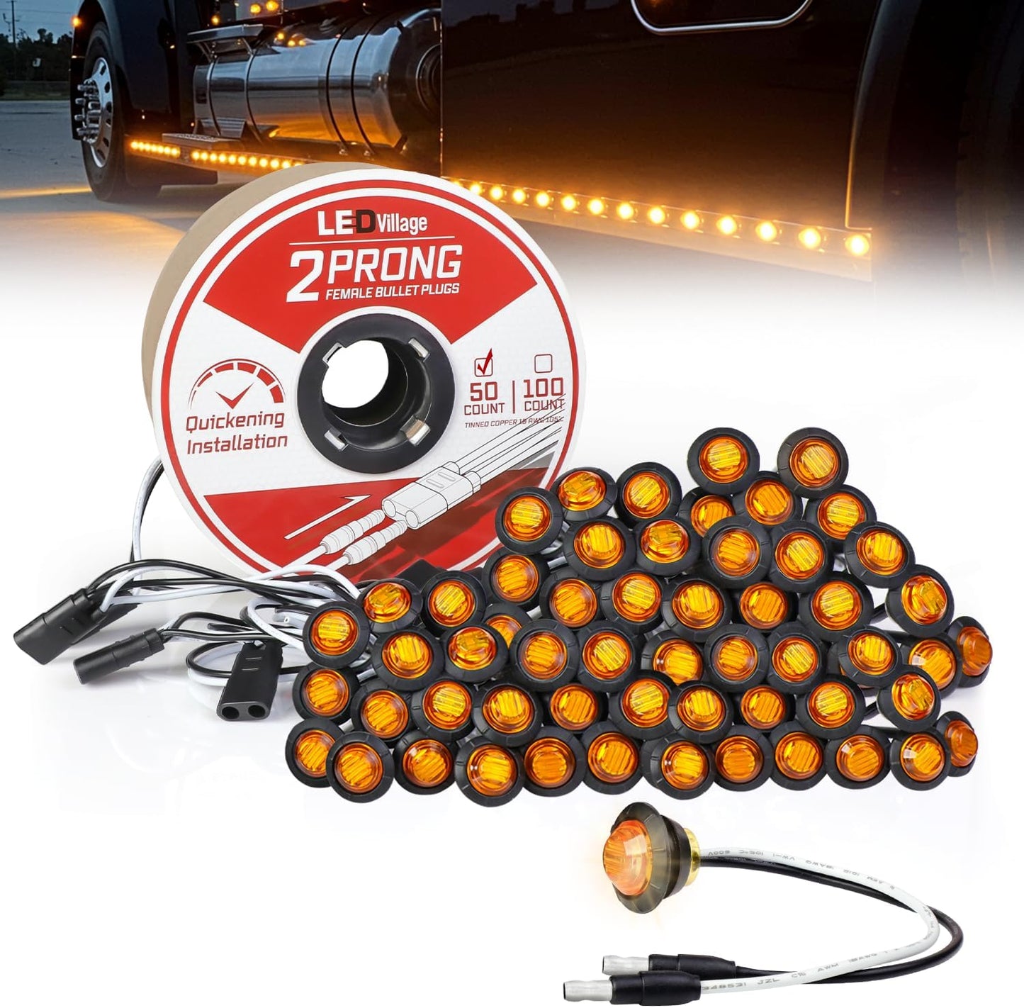 3/4 Inch Amber LED Marker Light with Easy Installation Plugs