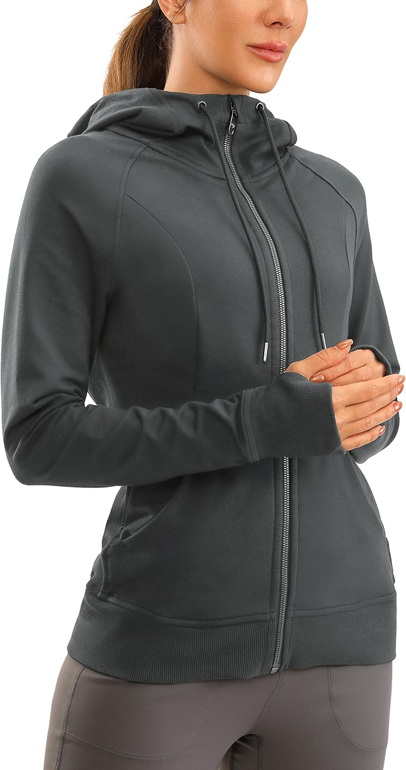 CRZ YOGA Women's Full Zip Hooded Sweatshirts for Workouts