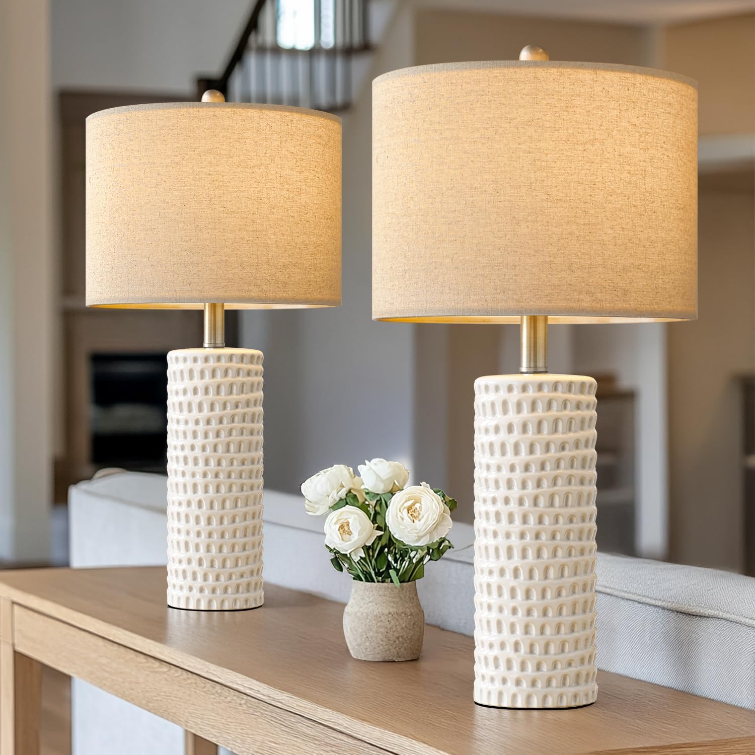 24in Farmhouse Ceramic Table Lamp Set of 2 for Modern Decor
