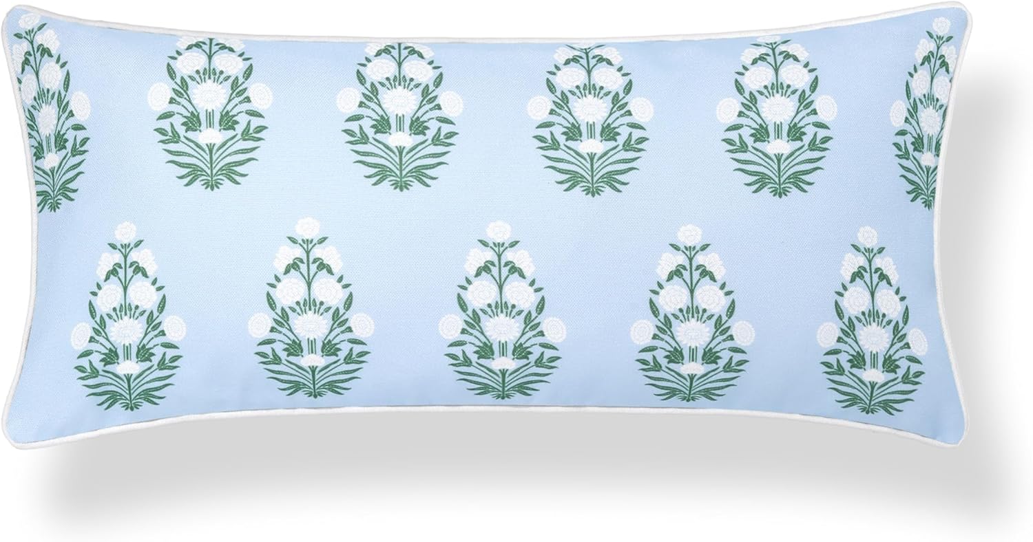 Coastal Grandmillennial Lumbar Pillow Cover for Indoor Outdoor