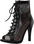 Peep Toe High Top Lace Up Sandals - Classic Black Heels