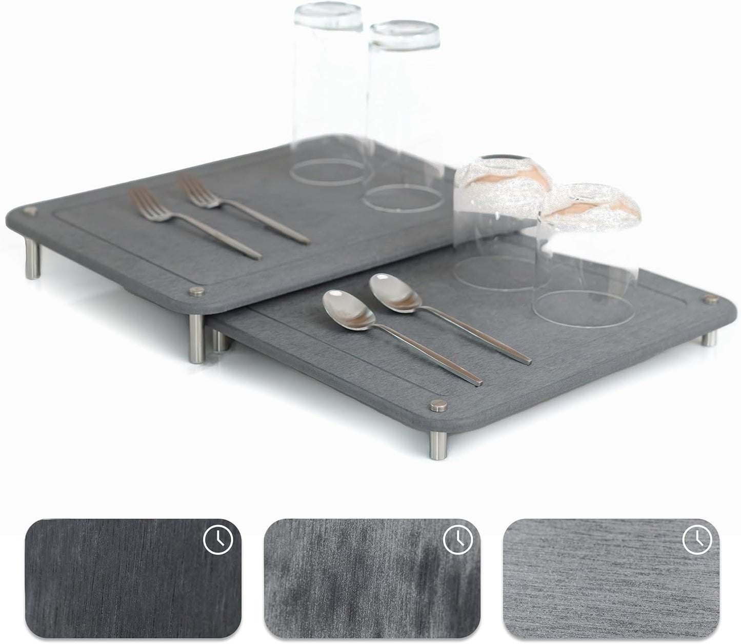 Nesting Stone Dish Drying Mats for Kitchen Counter - Gray Solid