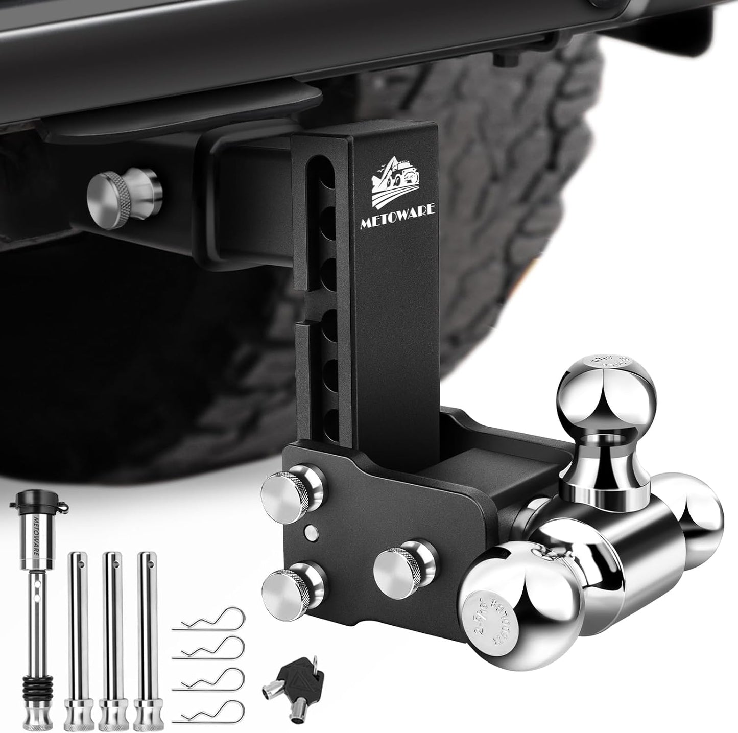 METOWARE Adjustable Trailer Hitch Ball Mount for Heavy Duty Towing