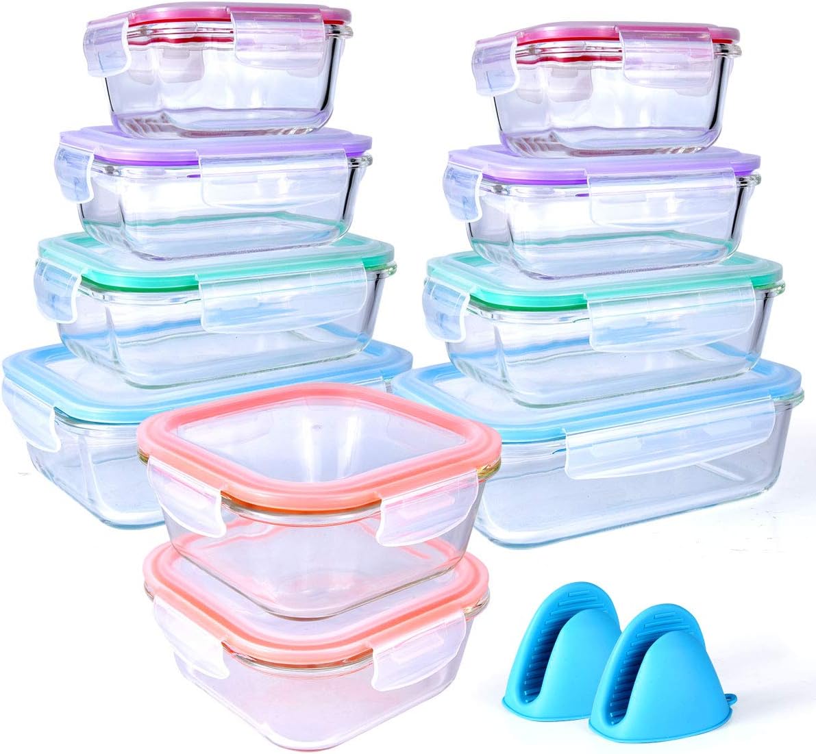 20 Pc Glass Food Storage Containers with Snap Lock Lids for Meal Prep