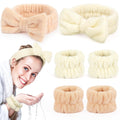 Spa Headbands for Women with Wristband Set - Coral Fleece Hair Wraps