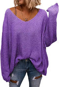 BZB V Neck Long Sleeve Oversized Pullover Sweater - Soft Cotton Blend