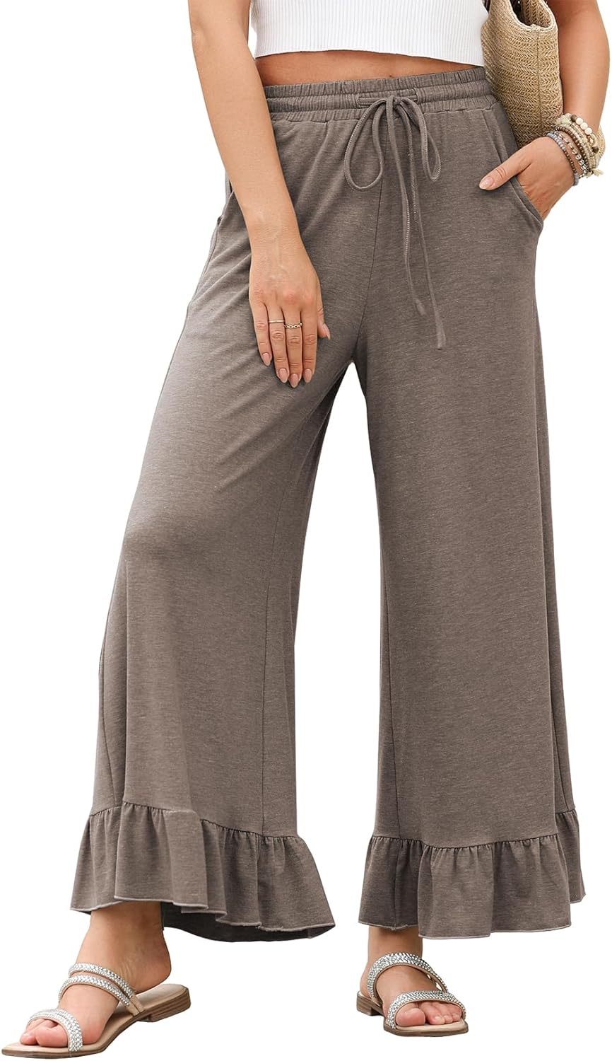 EVALESS Womens Wide Leg Pants with Drawstring and Pockets