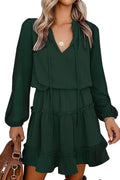 Long Sleeve Tie Neck Ruffle Tiered A Line Mini Dress (Style FCCT)