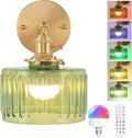 Vintage Battery Operated Wall Sconce with Green Striped Glass Shade