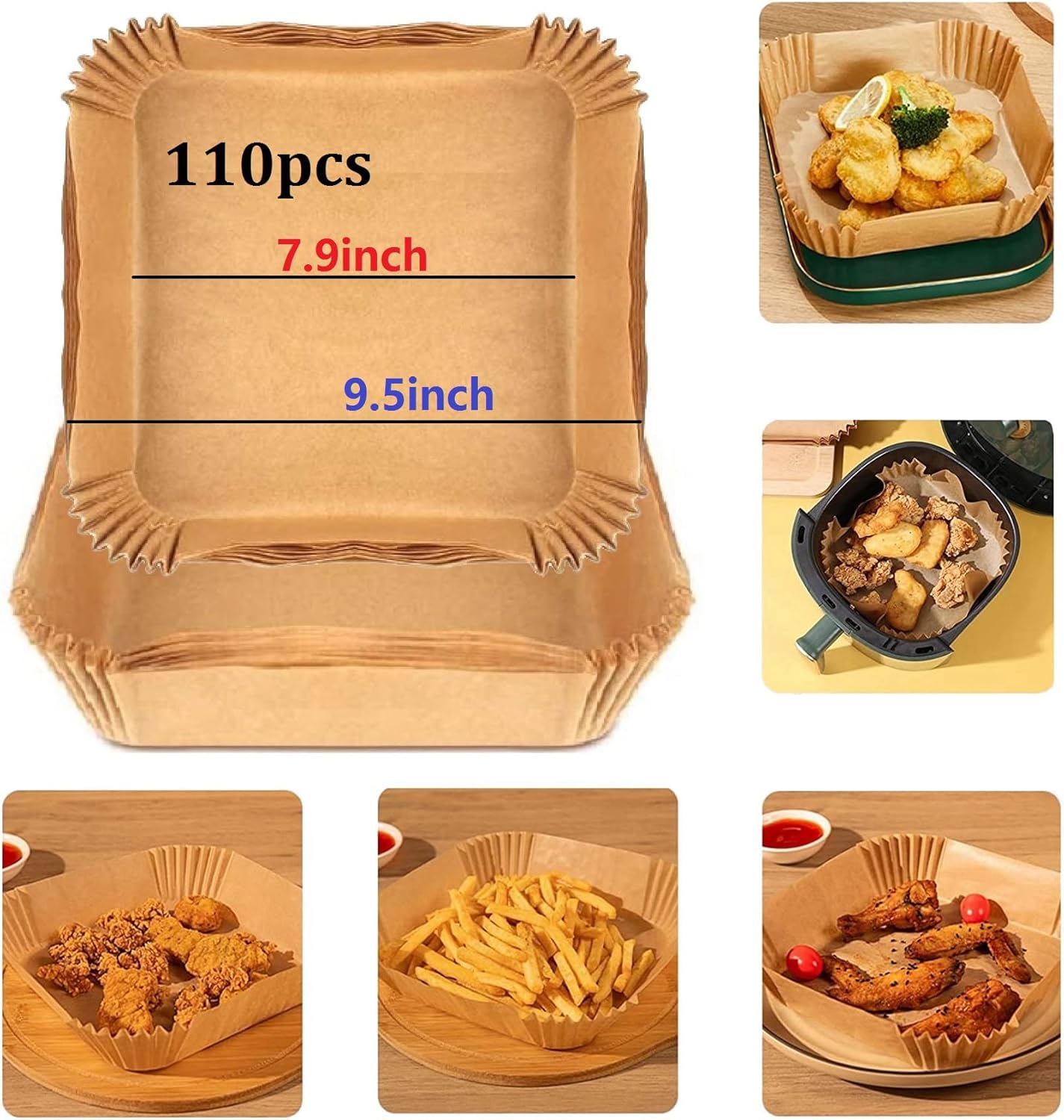 UHOUSE 9.5" Square Air Fryer Liners - Disposable & Hassle-Free Cooking