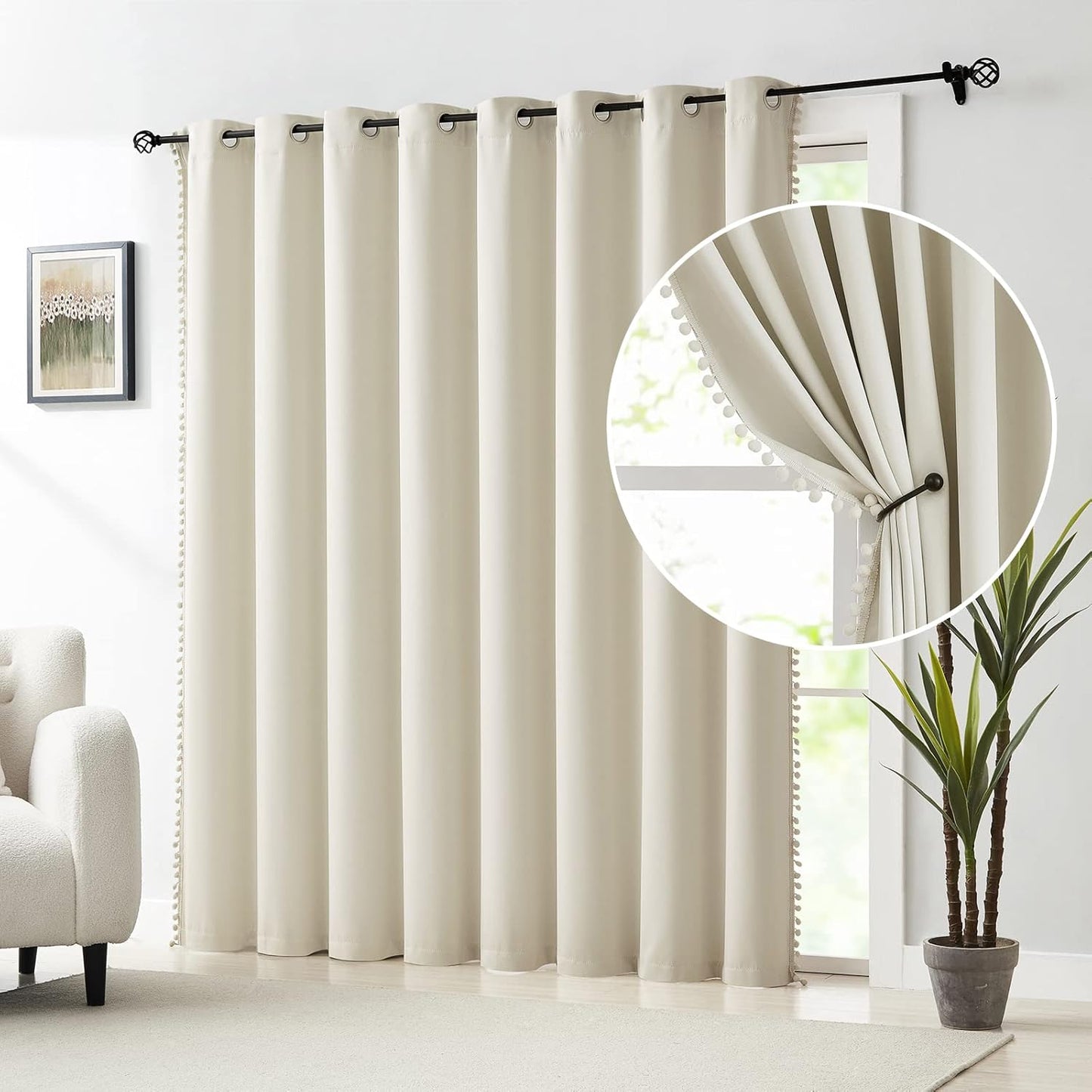 Pom Pom Sliding Door Blackout Curtains for Cozy Living Spaces