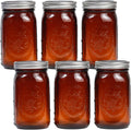 6 Pack 32 oz Amber Wide Mouth Mason Jars with Airtight Lids