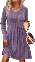Long Sleeve Sweater Dress V Neck Empire Waist Baby Doll - Cozy Fit