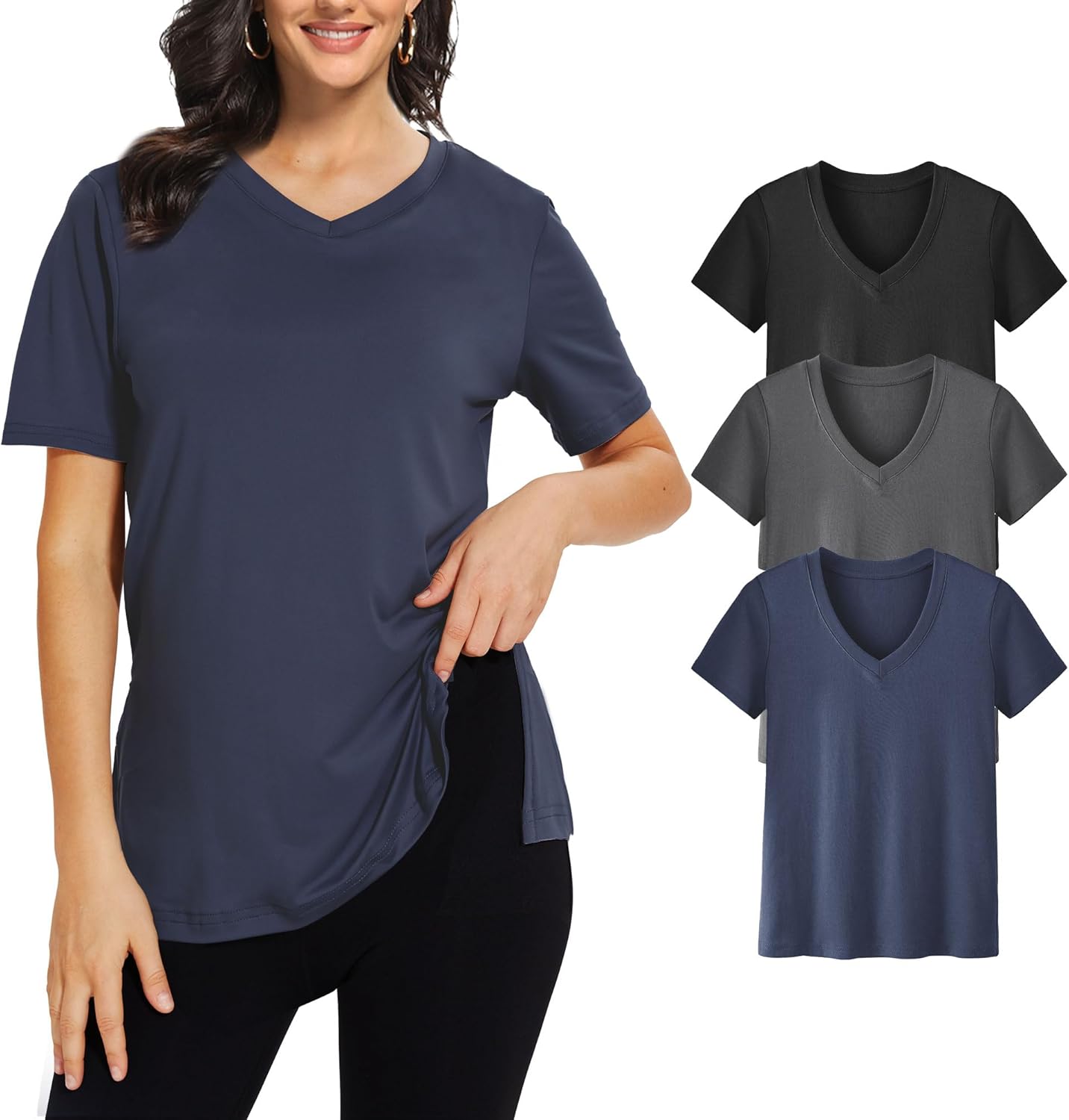 3 Pack V Neck T Shirt for Women Plus Size Casual Tops