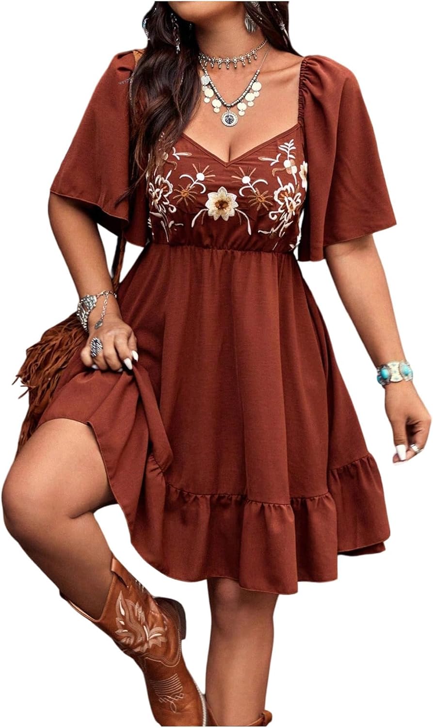 Plus Size Western Boho Floral Flowy Dress for Summer Fun