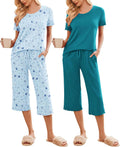 Women's Pajamas Set 2 Pack Capri Sleepwear - Soft Comfortable Fit