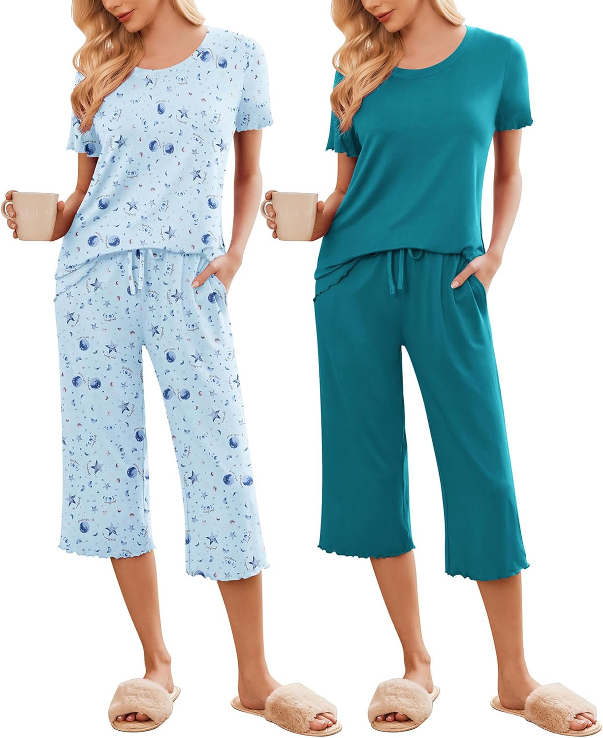 Ekouaer Women's Pajamas Set: Soft Capri Pants Sleepwear