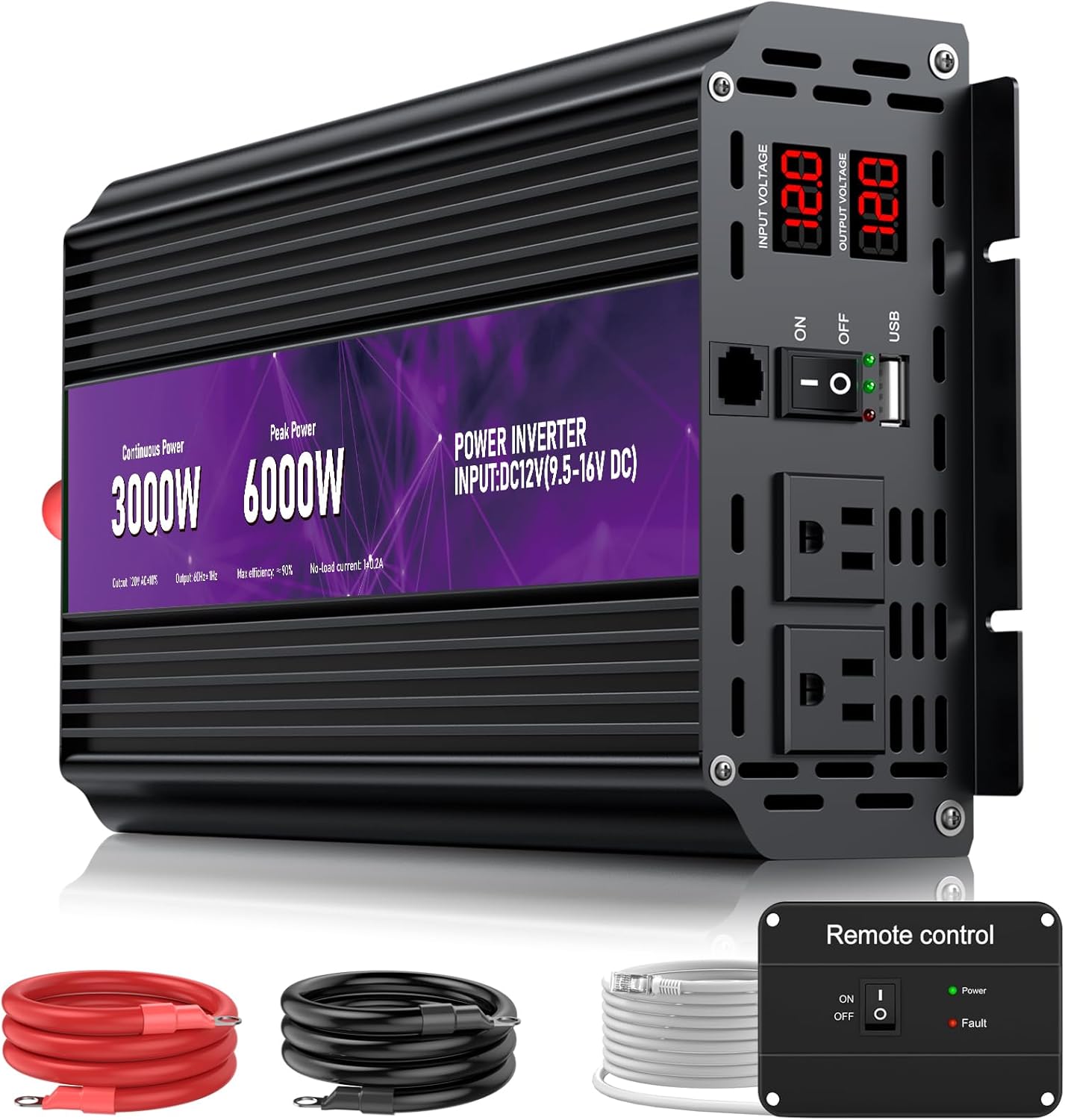 3000W Power Inverter w/ Remote Control - Ideal for Outdoor & Emergency Use
