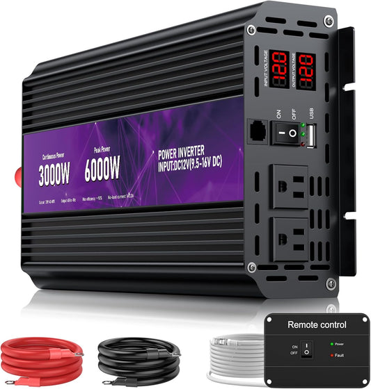 3000W Power Inverter w/ Remote Control - Ideal for Outdoor & Emergency Use