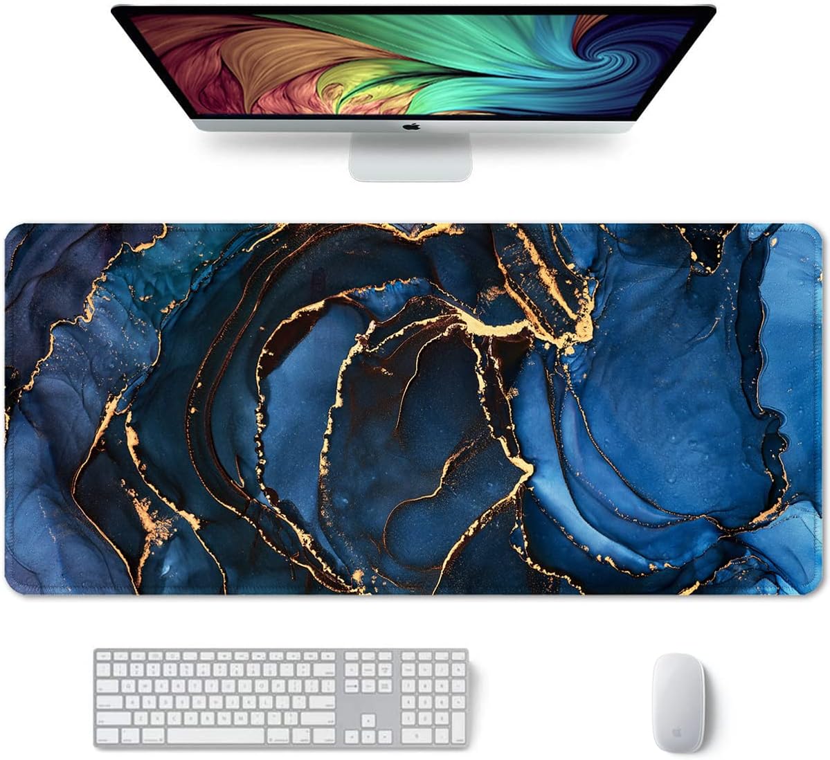 XXL Dark Blue Marble Mouse Pad - Superior Surface, Non-Slip Base