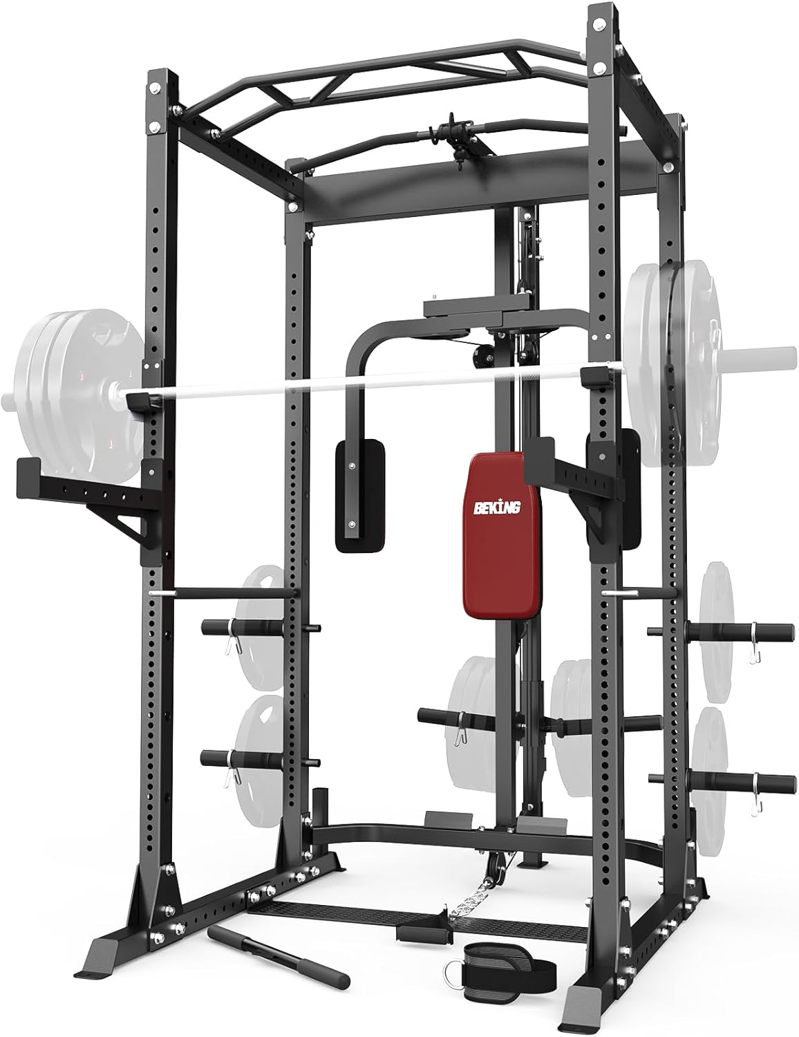 BEKING Power Cage: 2000LBS Squat Rack with Pulldown