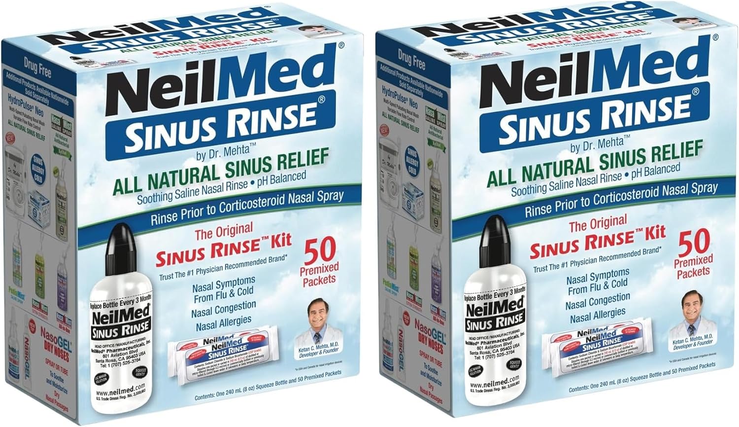 NeilMed Sinus Rinse Kit - Complete Nasal Rinse Solution 50 Count