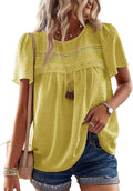 Womens Summer Crewneck Short Sleeve Chiffon Blouse (Style FFT9)