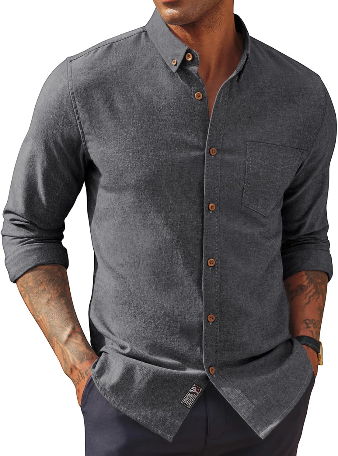 PJ PAUL JONES Mens Classic Fit Linen-Cotton Shirt for All Occasions
