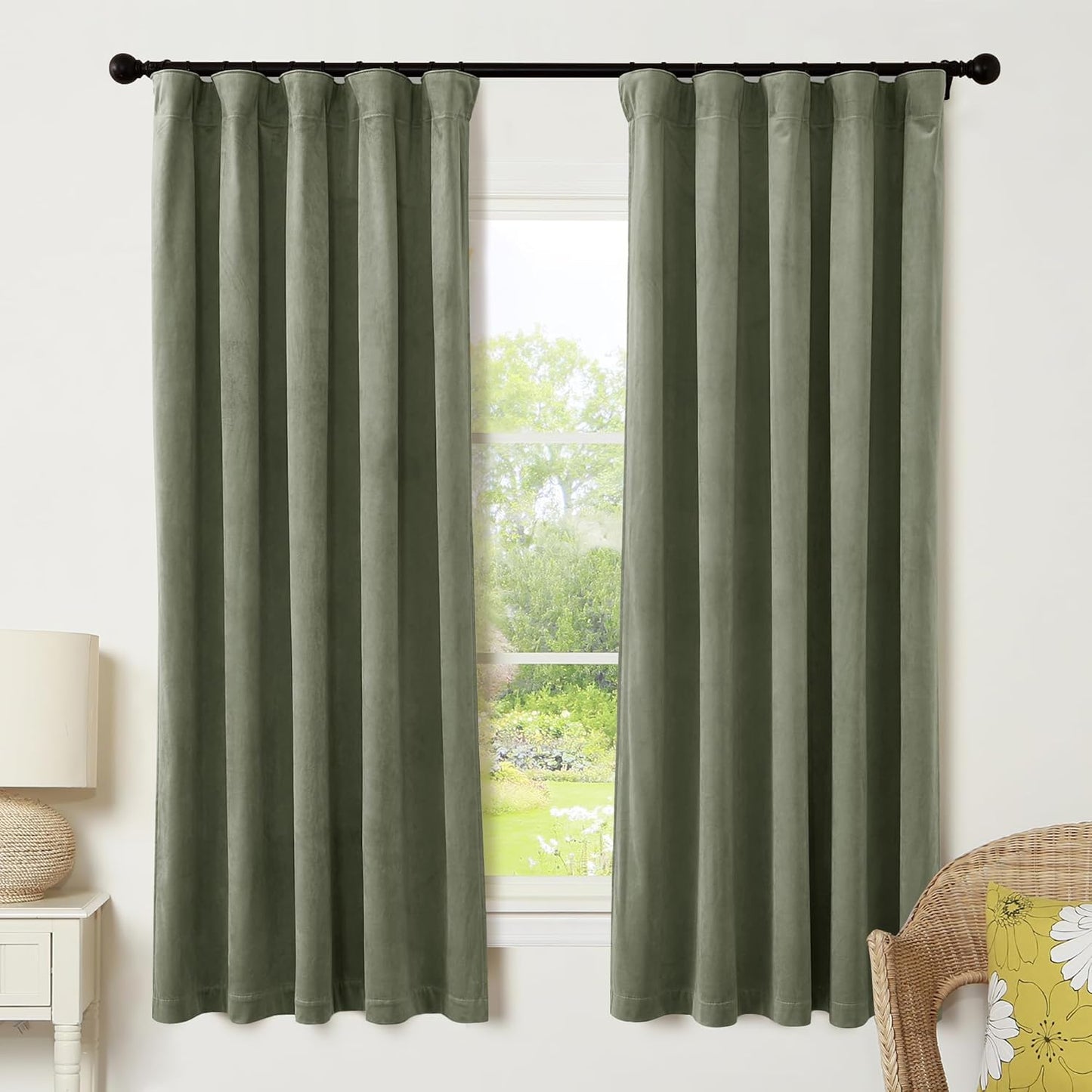 RYB HOME Sage Green Velvet Curtains for Elegant Home Decor