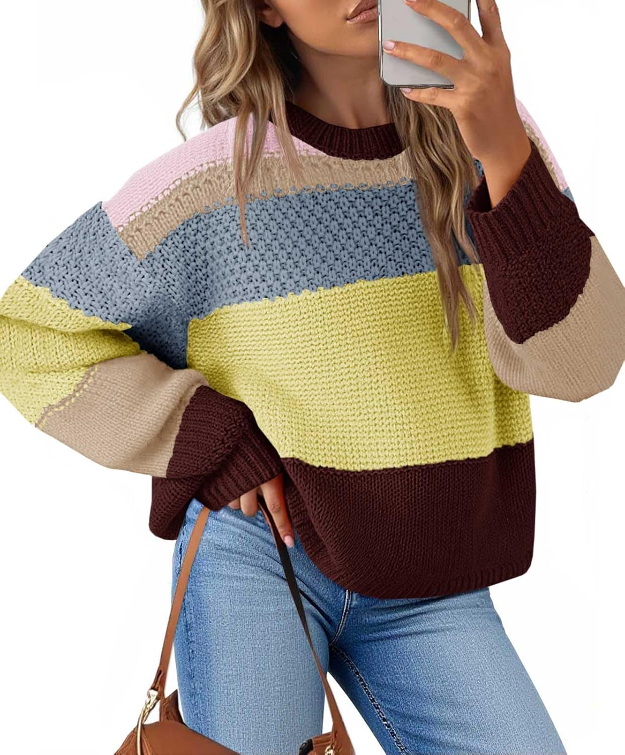 Trendy Color Block Cropped Sweater for Women - 2025 Style