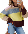 Color Block Cropped Sweater - Trendy Oversized Y2k Striped Pullover