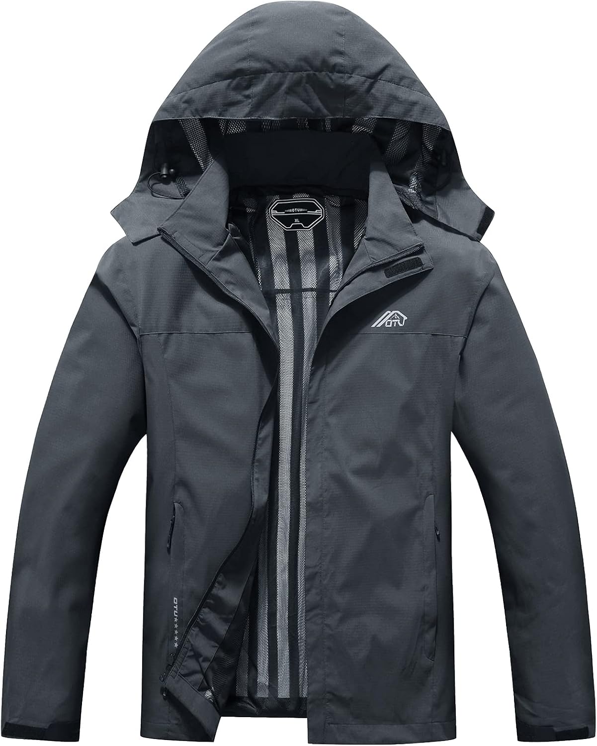 OTU Men's Lightweight Waterproof Hooded Rain Jacket for Hiking