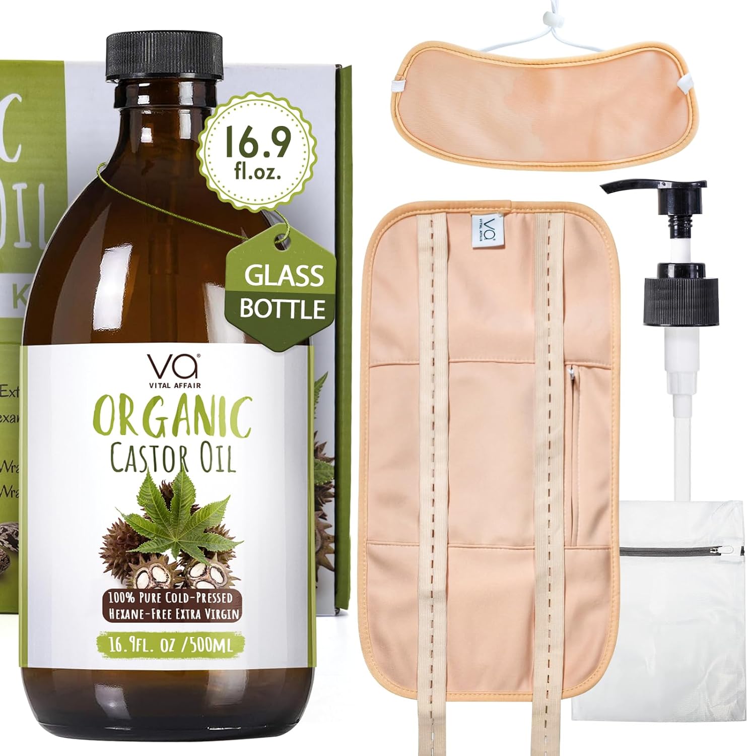 Organic Cold-Pressed Castor Oil with Adjustable Cotton Wraps