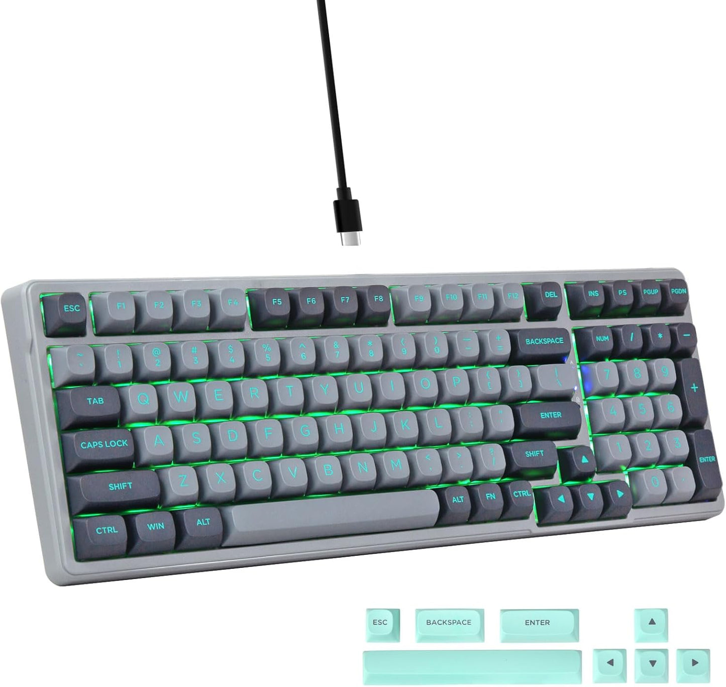 Wired Mechanical Gaming Keyboard with Green LED Backlit RGB