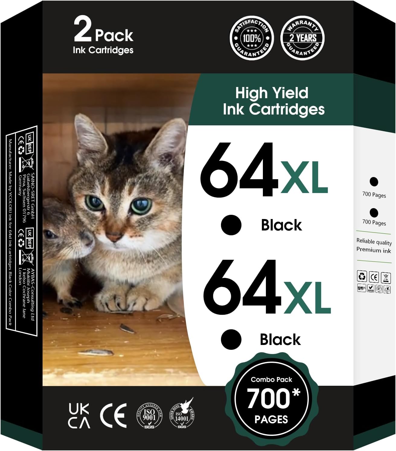 64XL Black Ink Cartridges Compatible for HP Printers 7858 7855