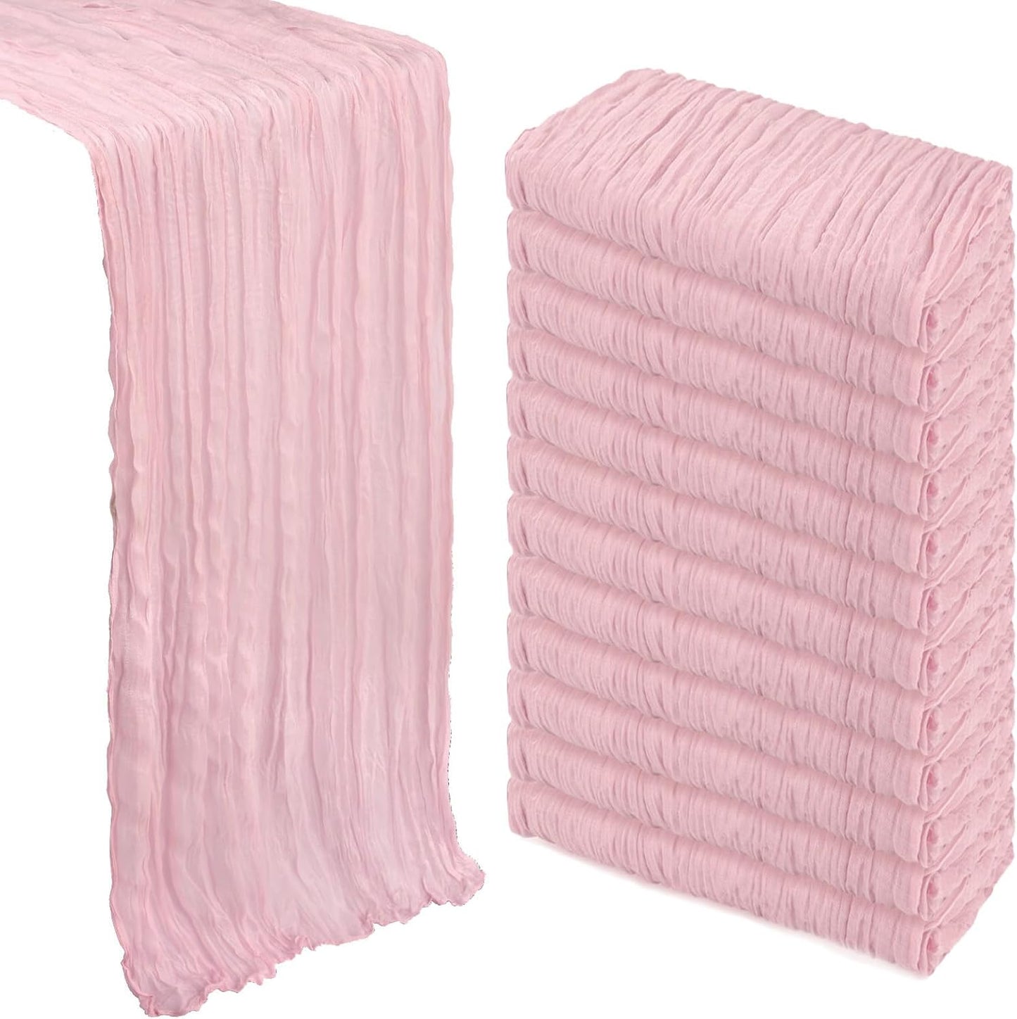 12 Pack Pink Cheesecloth Table Runner for Elegant Party Decor