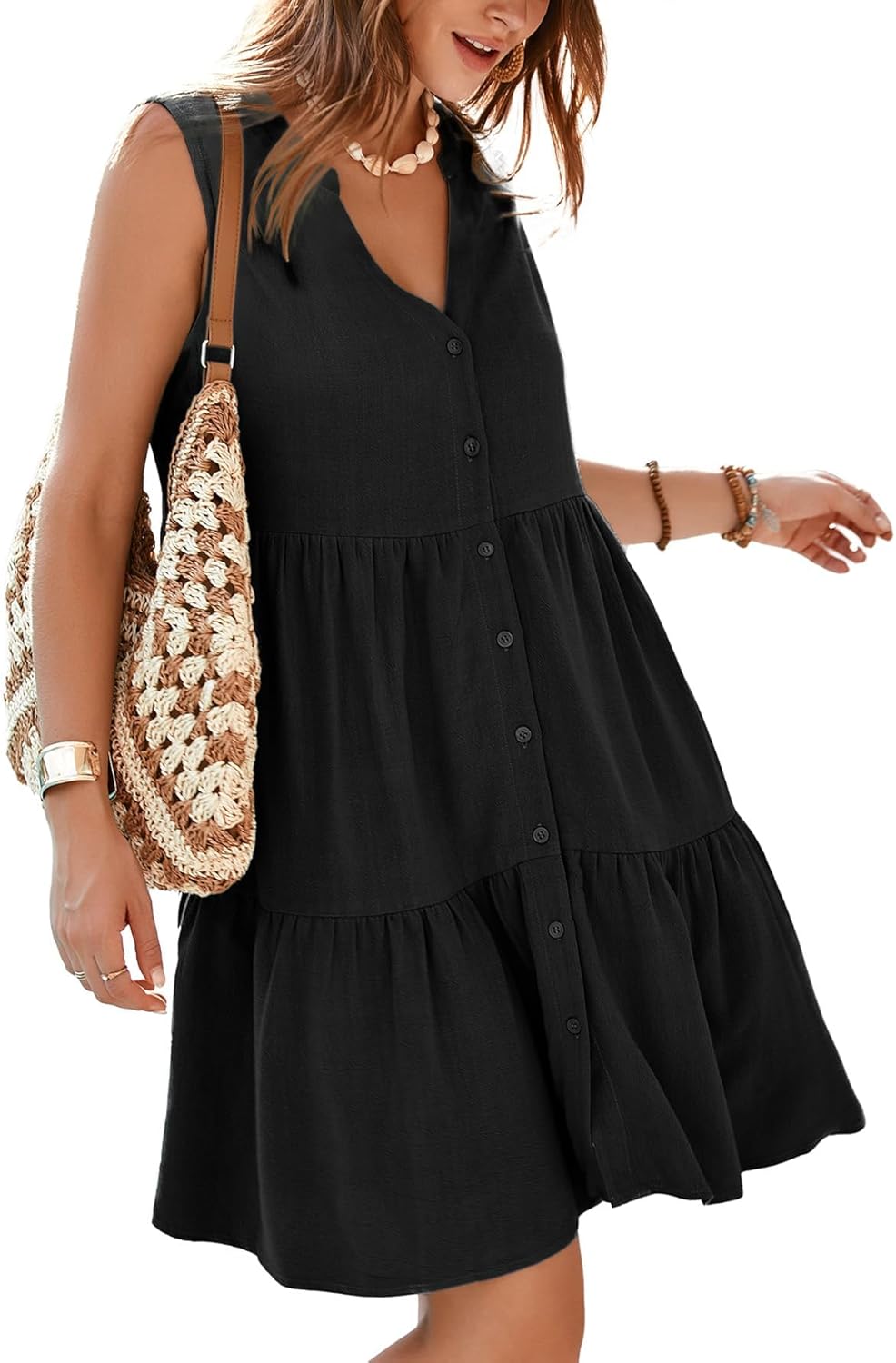 Simplee Womens Sleeveless Linen Summer Dress for Casual Style