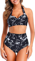 Cysincos Women High Waist Bikini Retro Halter Swim Set