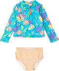 RuffleButts Long Sleeve Rash Guard 2-Piece Swimsuit Set - UPF 50