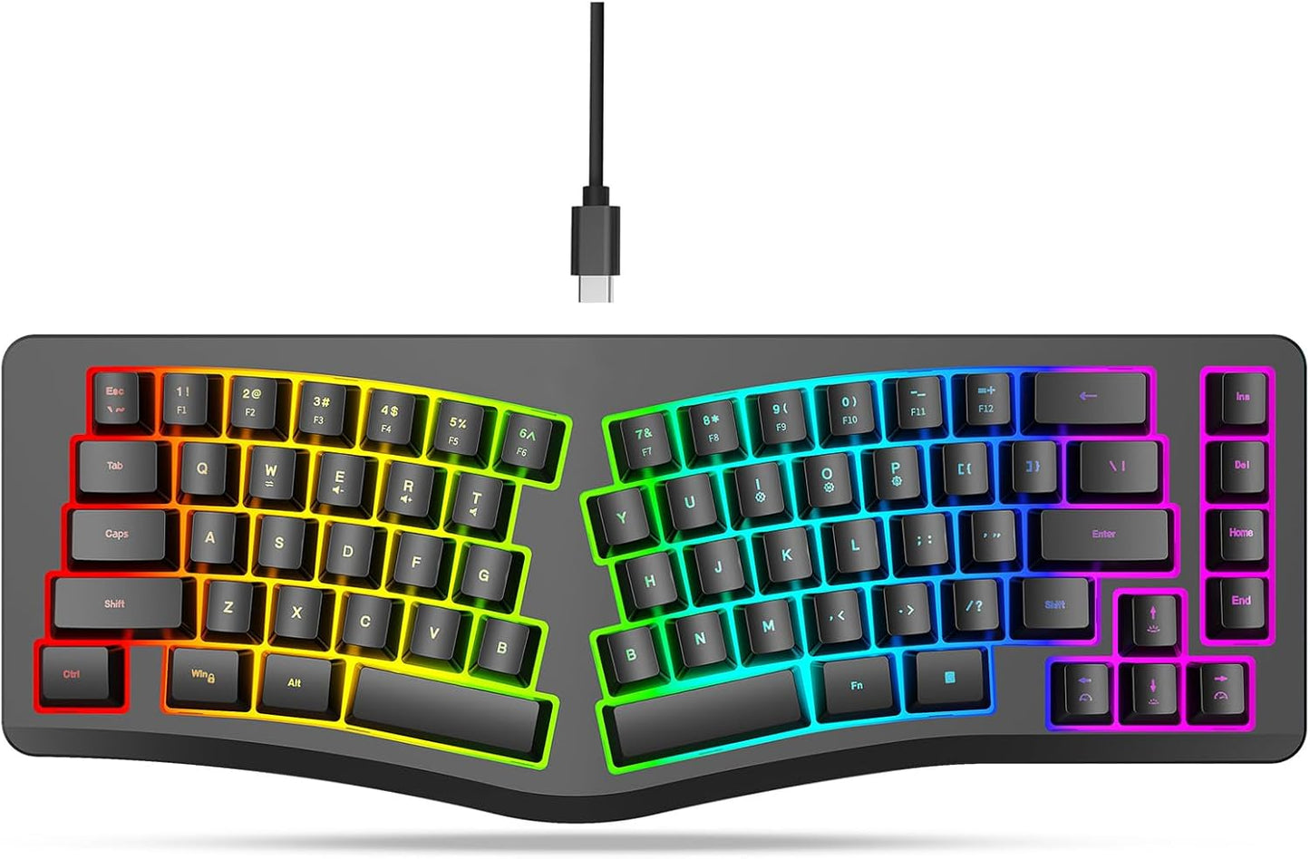 HXMJ Wired Ergonomic Gaming Keyboard with RGB Backlit Features