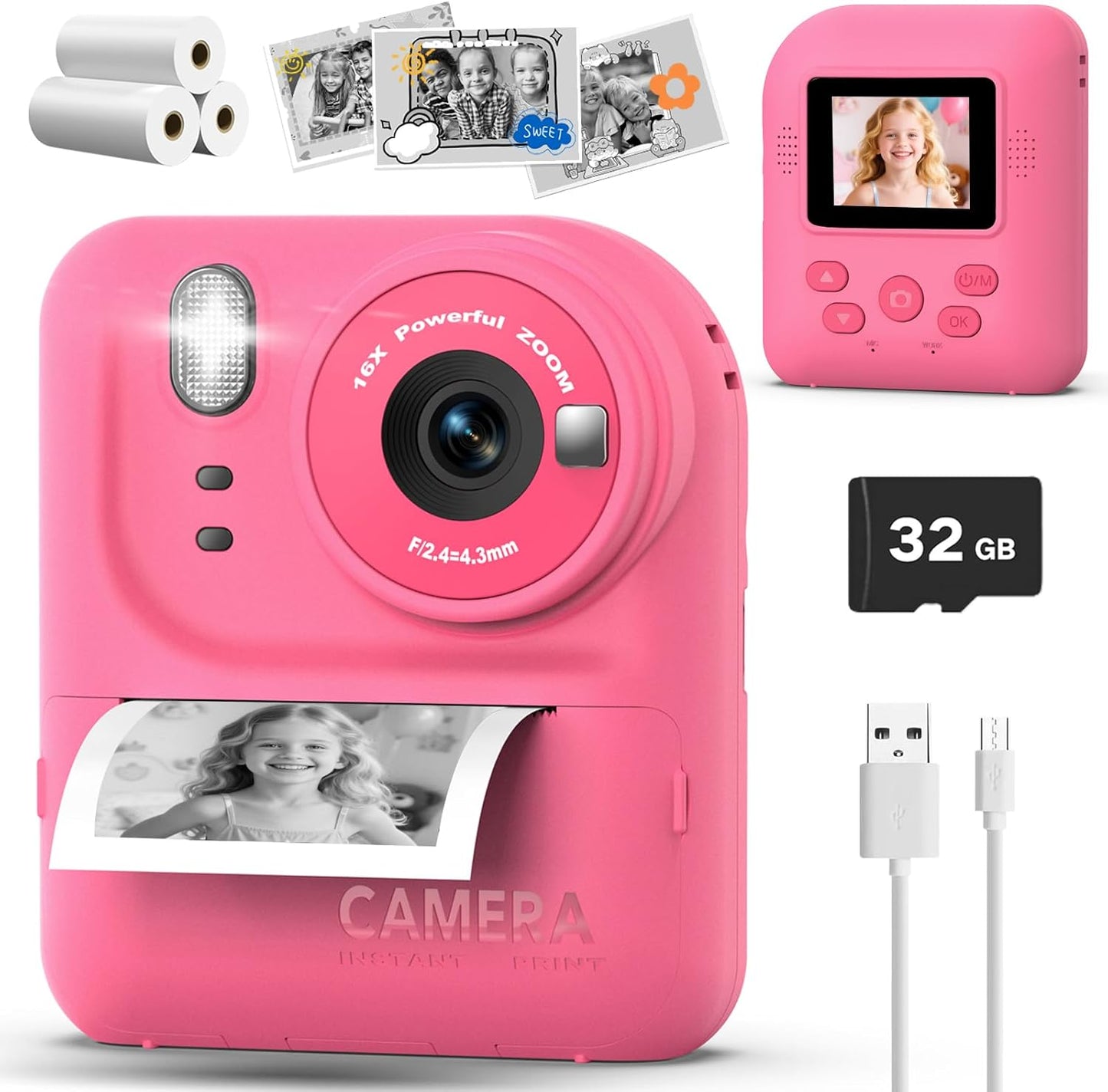 Kids Camera Instant Print Photo Toy for Creative Learning Fun