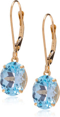 14K White Gold Oval Blue Topaz Dangle Leverback Earrings - Timeless