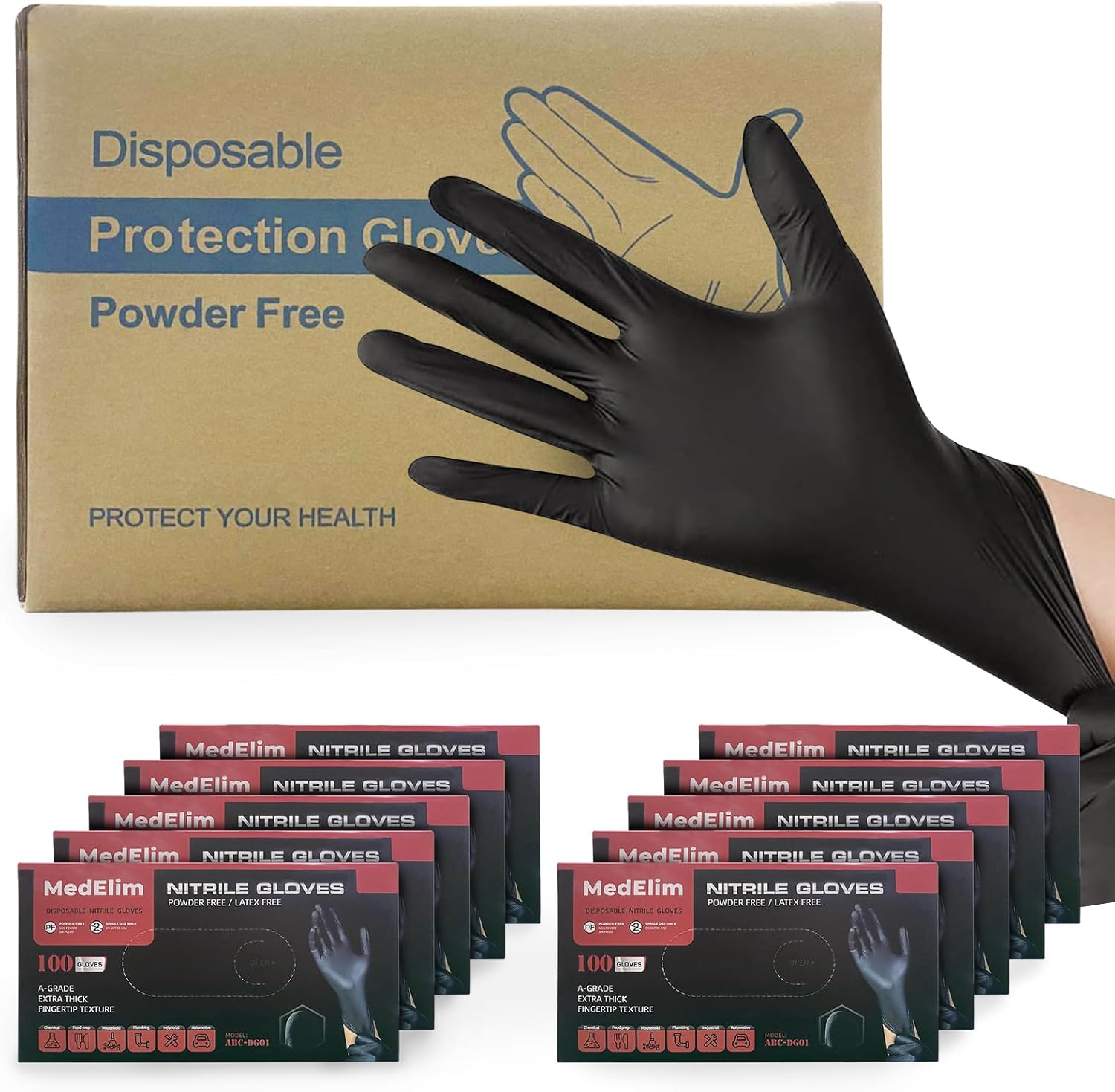Food-Safe Black Nitrile Gloves: Textured Grip, 5 Mil, Powder-Free
