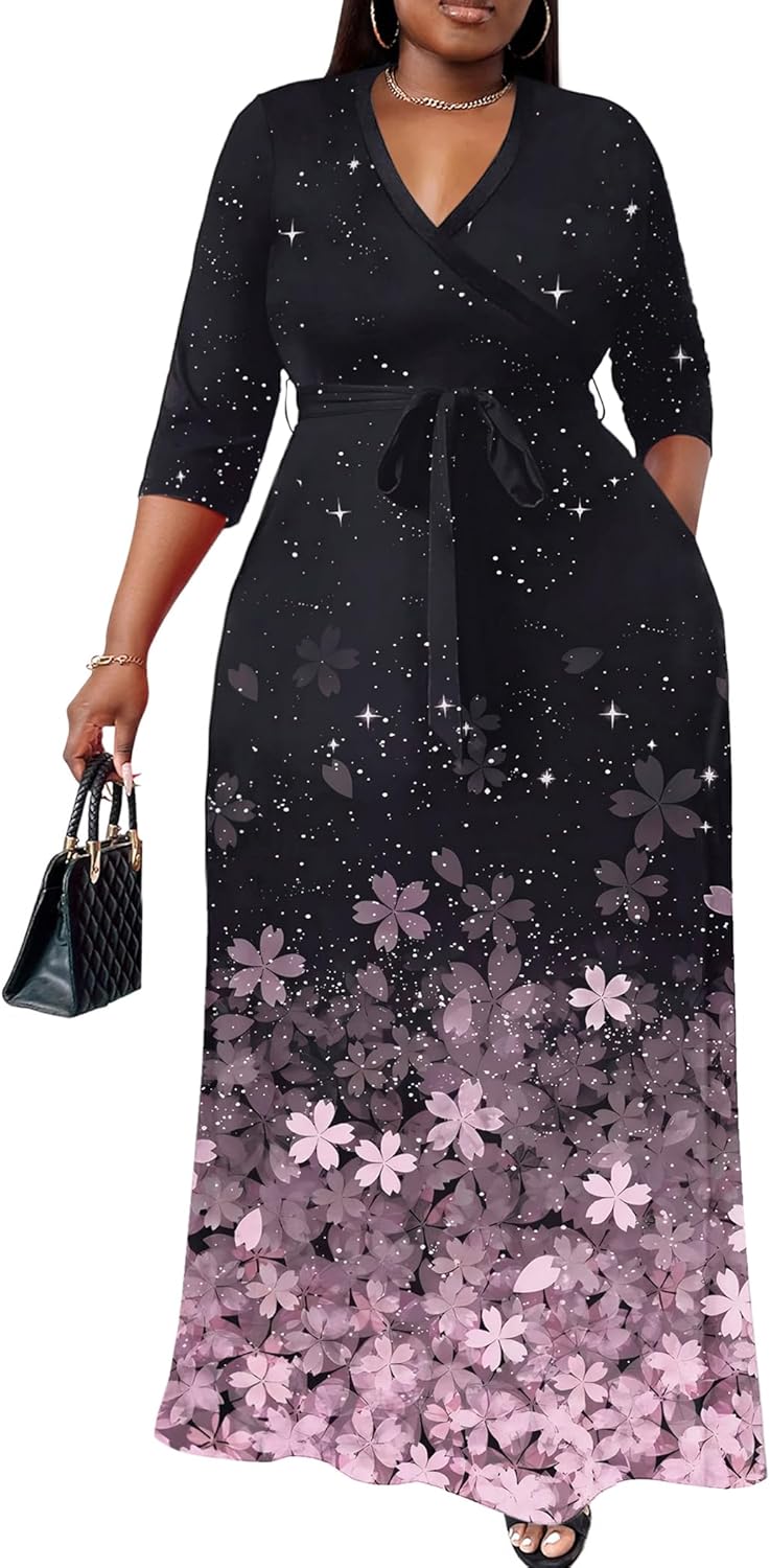 Plus Size Maxi Dress for Women - Floral Flowy Long Dress