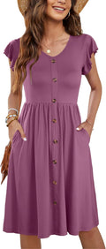 WNEEDU Women Sleeveless Summer Midi Dress - Flowy V Neck Swing