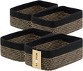 Small Storage Baskets 4-Pack Black Brown - Shallow Woven Rope Bins